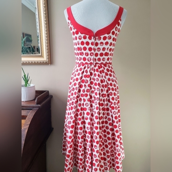 Anthropologie Vintage Elevenses Red Polka Dot Mod Retro Pin-up Midi Dress Size 4 - Picture 5 of 8